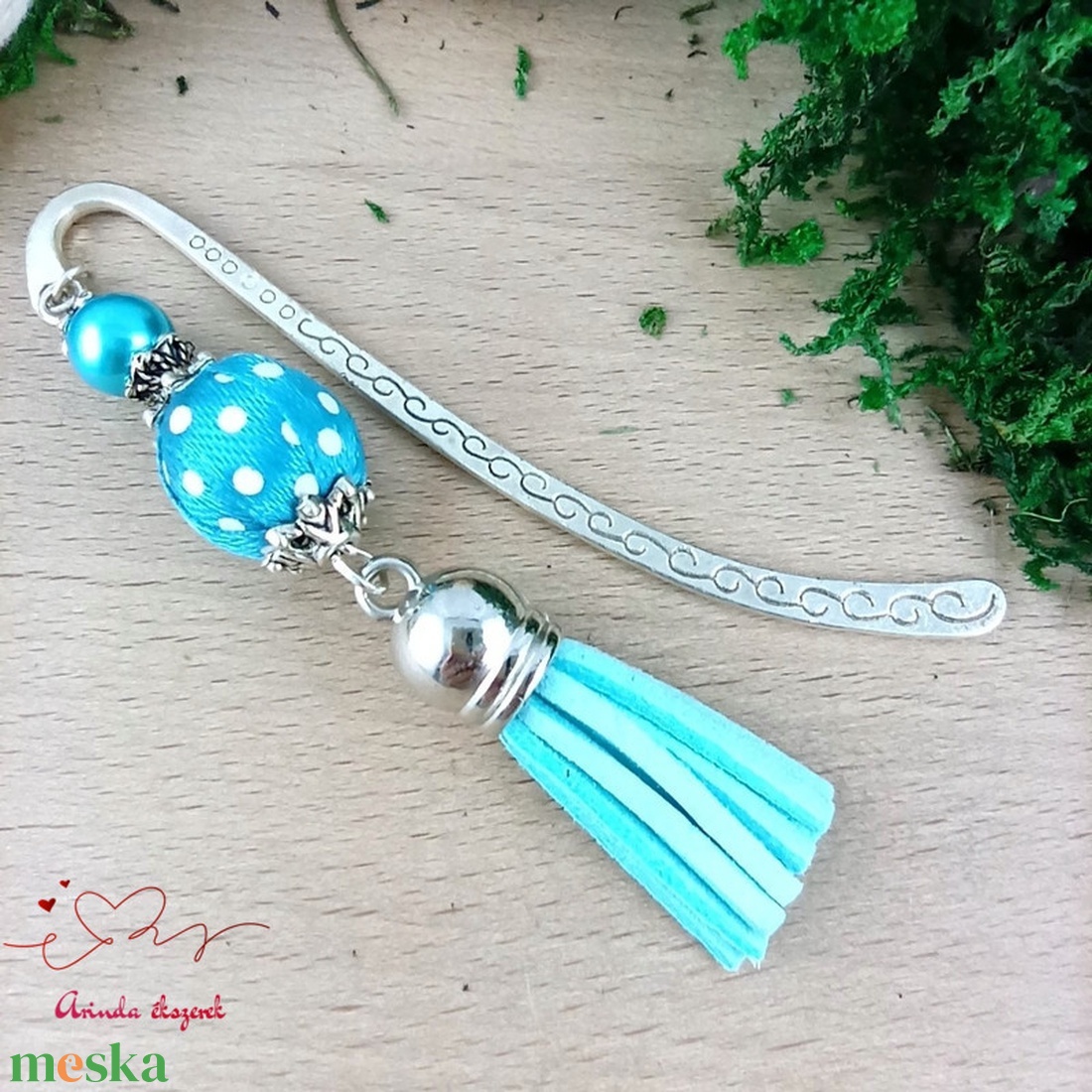 Türkiz vidám pöttyös bojtos könyvjelző � kedves ajándék pedagógusnak  - könyv & zene - könyvjelző - Meska.hu