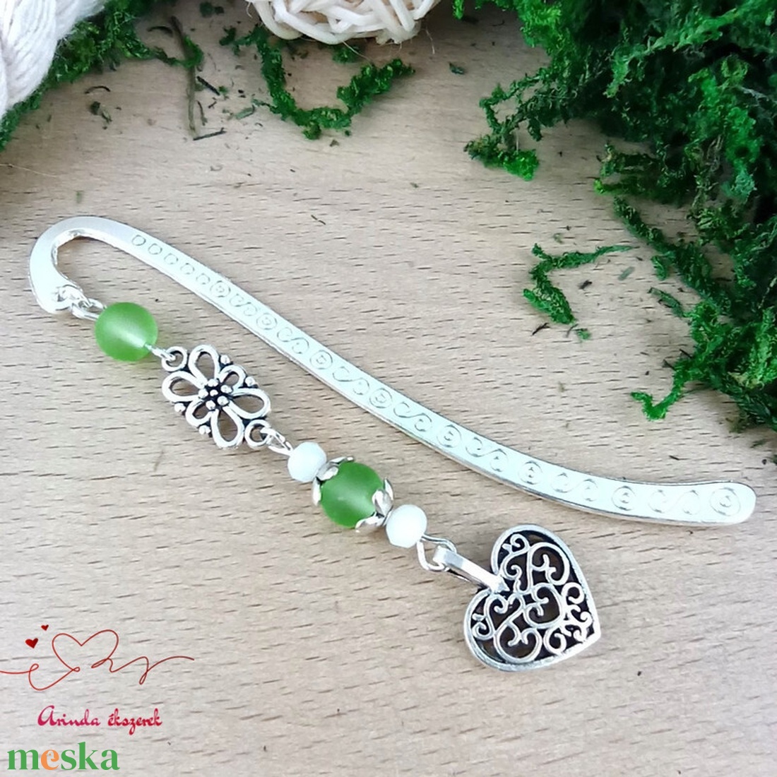 Szív charm könyvjelző pedagógusnapra � zöld gyöngyökkel - könyv & zene - könyvjelző - Meska.hu