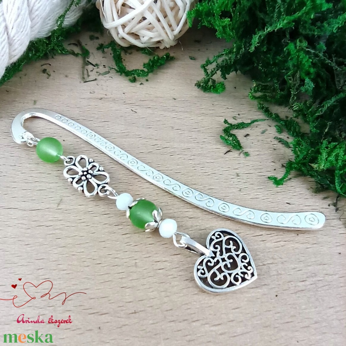 Szív charm könyvjelző pedagógusnapra � zöld gyöngyökkel - könyv & zene - könyvjelző - Meska.hu