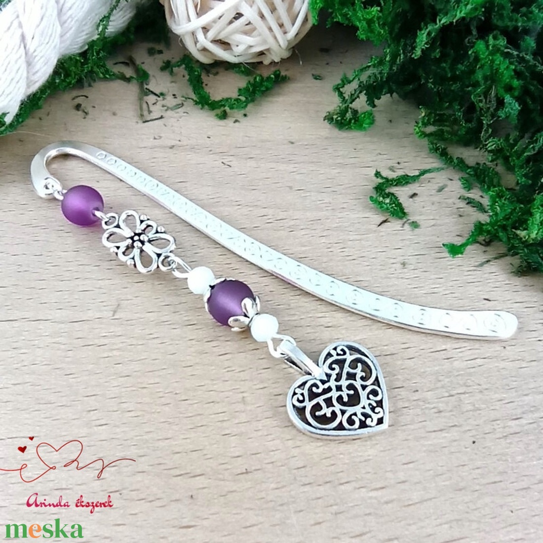 Szív charm könyvjelző pedagógusnapra � lila gyöngyökkel - könyv & zene - könyvjelző - Meska.hu