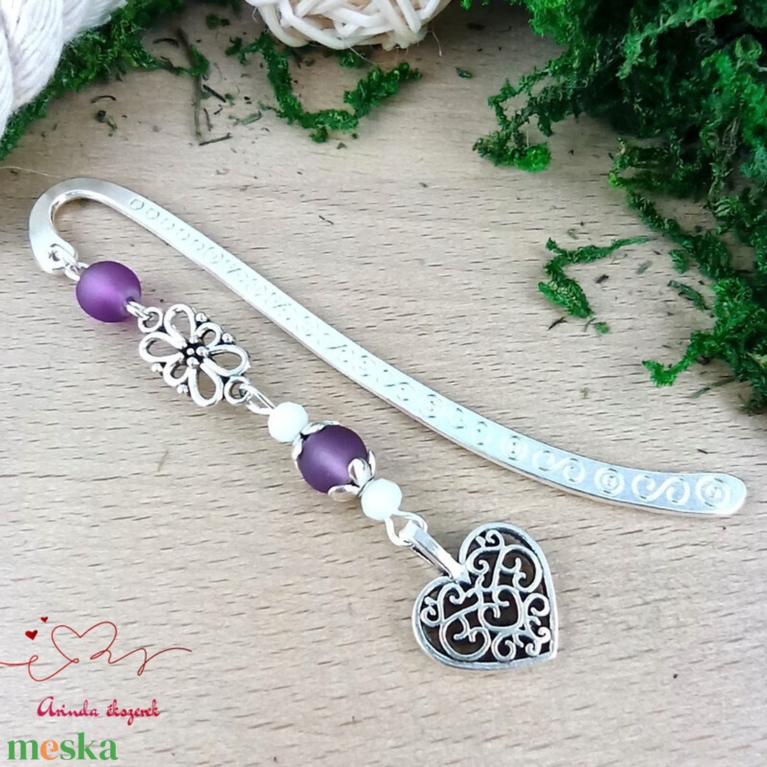 Szív charm könyvjelző pedagógusnapra � lila gyöngyökkel - könyv & zene - könyvjelző - Meska.hu