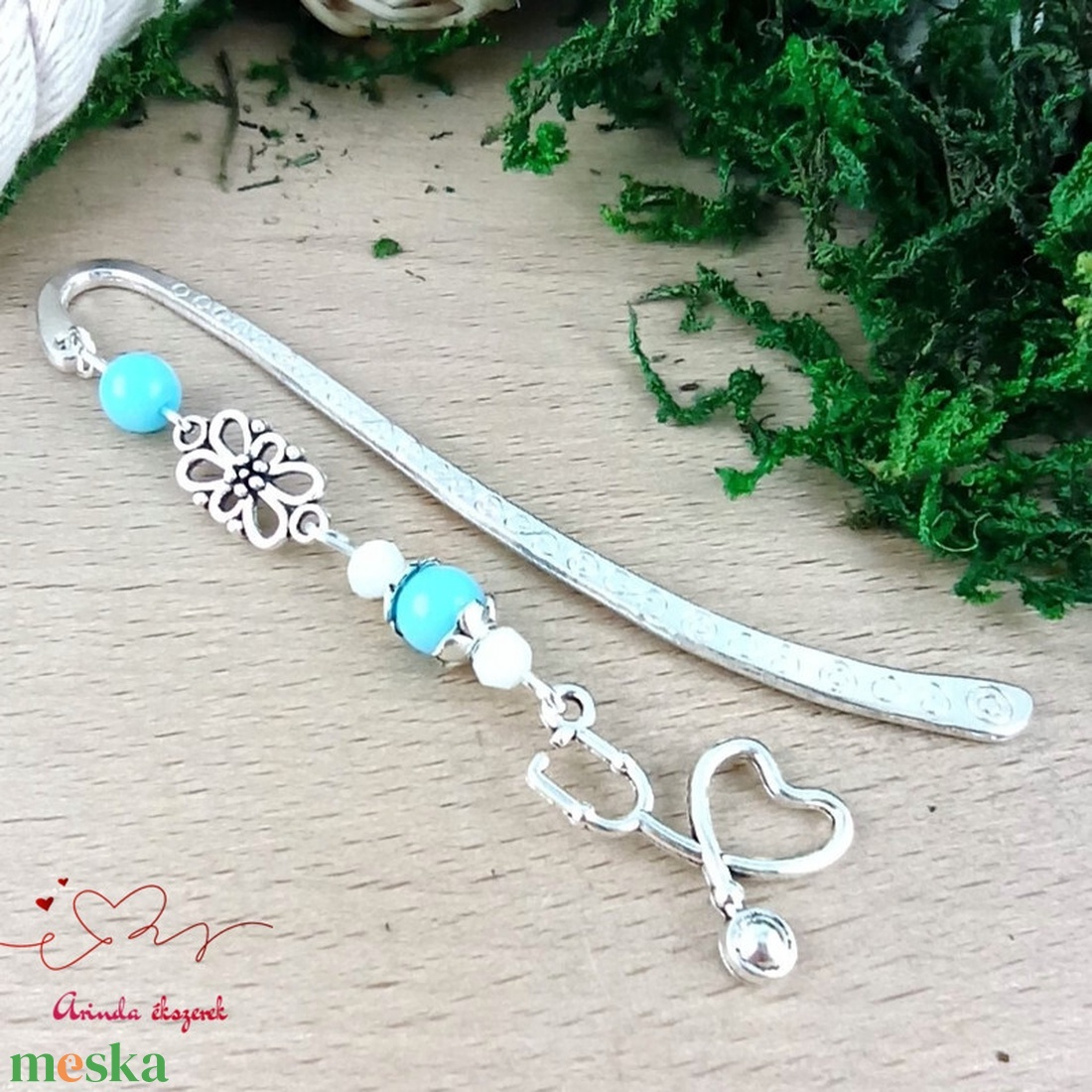 Sztetoszkóp charm könyvjelző � kék gyöngyökkel, egészségügyi dolgozóknak - könyv & zene - könyvjelző - Meska.hu