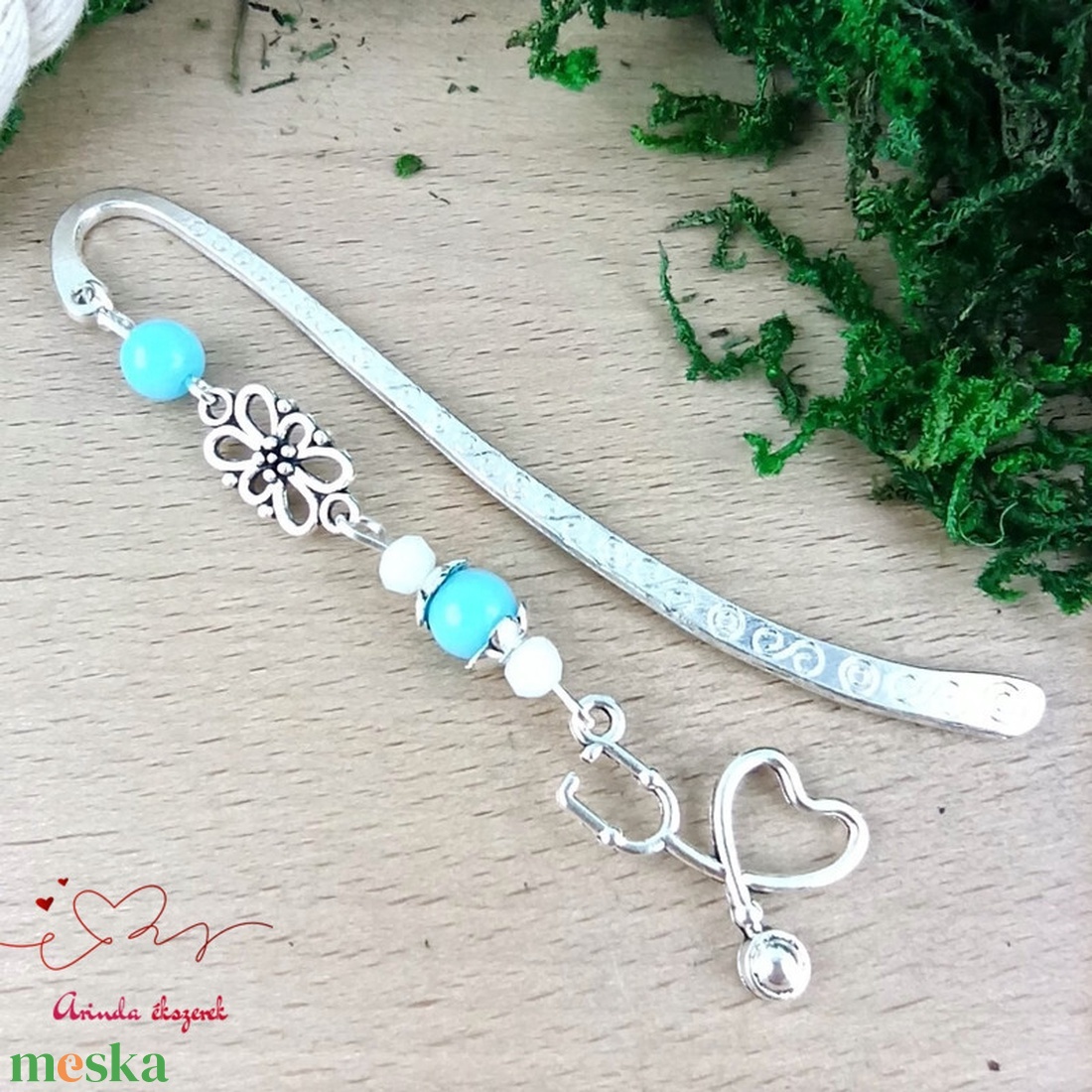 Sztetoszkóp charm könyvjelző � kék gyöngyökkel, egészségügyi dolgozóknak - könyv & zene - könyvjelző - Meska.hu