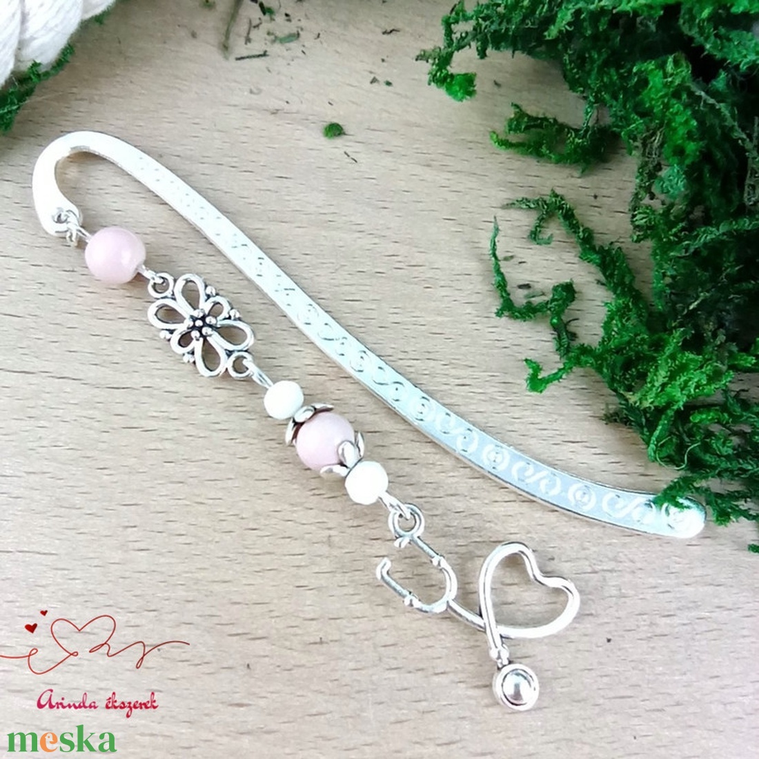 Sztetoszkóp charm könyvjelző � rózsaszín gyöngyökkel, egészségügyi dolgozóknak - könyv & zene - könyvjelző - Meska.hu