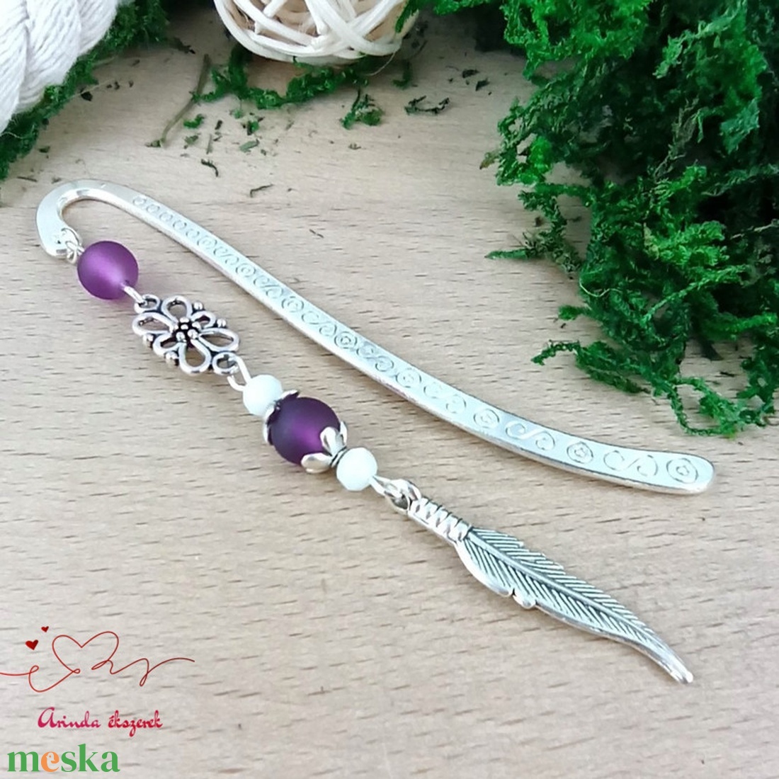 Toll charm könyvjelző � lila gyöngyökkel, pedagógusnapi ajándék - könyv & zene - könyvjelző - Meska.hu