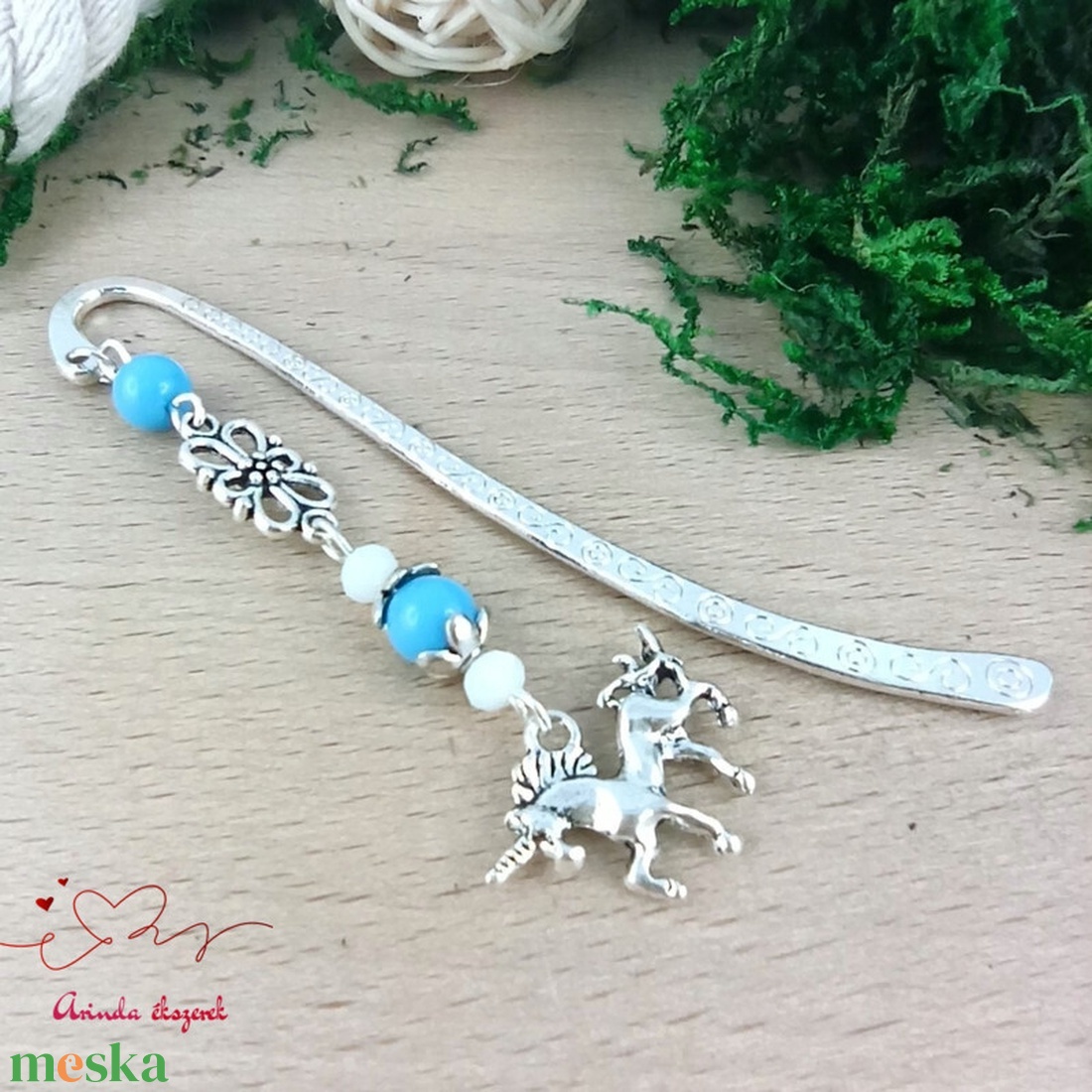 Unikornis könyvjelző � kék gyöngyökkel, varázslatos szülinapi ajándék gyerekeknek - könyv & zene - könyvjelző - Meska.hu