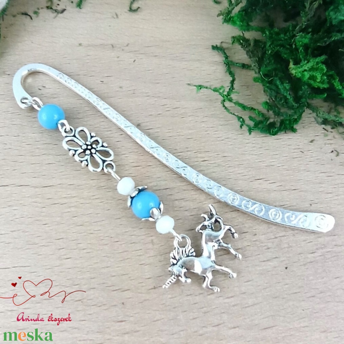 Unikornis könyvjelző � kék gyöngyökkel, varázslatos szülinapi ajándék gyerekeknek - könyv & zene - könyvjelző - Meska.hu