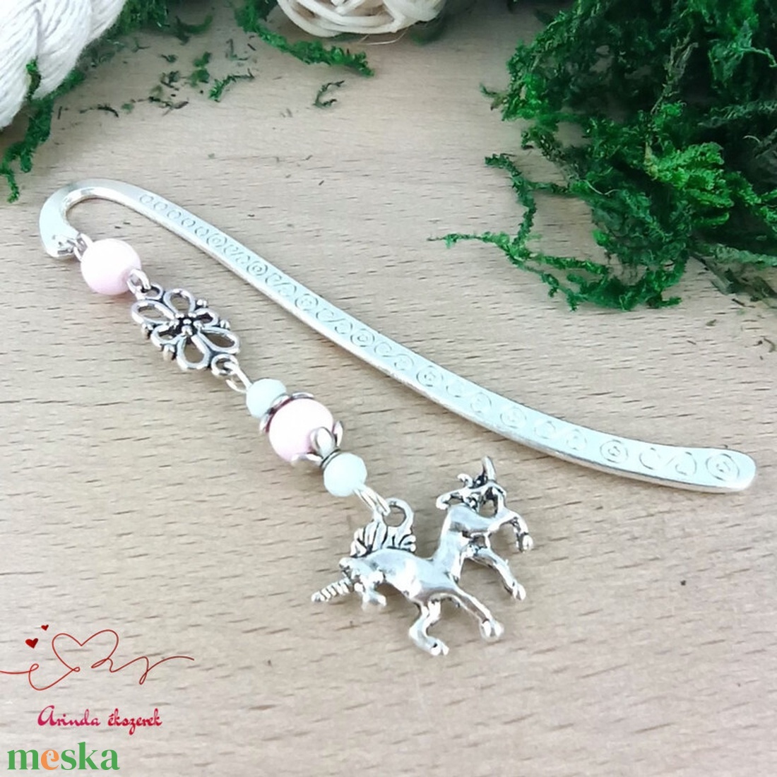 Unikornis könyvjelző � rózsaszín gyöngyökkel, varázslatos szülinapi ajándék gyerekeknek - könyv & zene - könyvjelző - Meska.hu