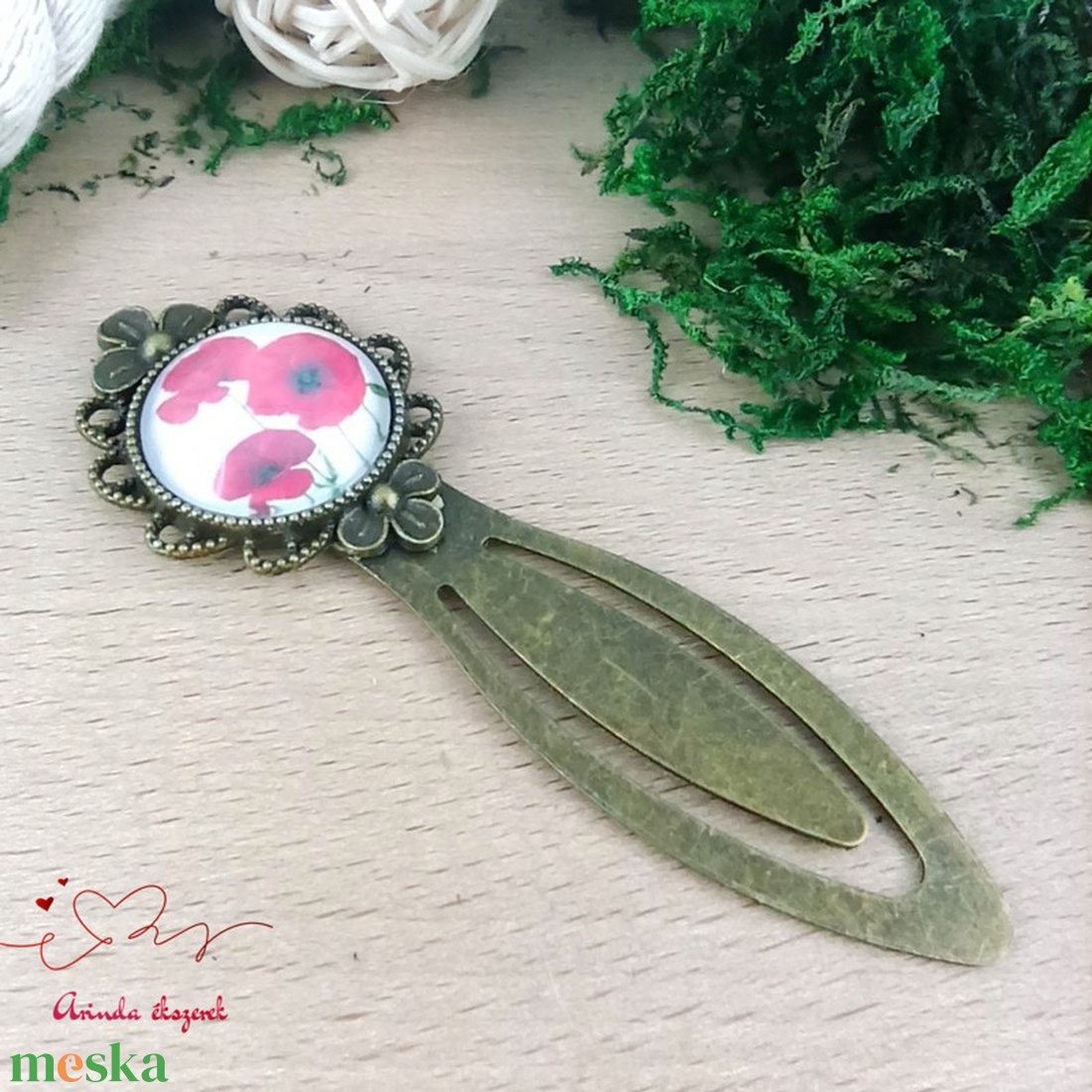 Pipacsos üveglencsés könyvjelző � romantikus, virágmintás ajándék olvasóknak - könyv & zene - könyvjelző - Meska.hu