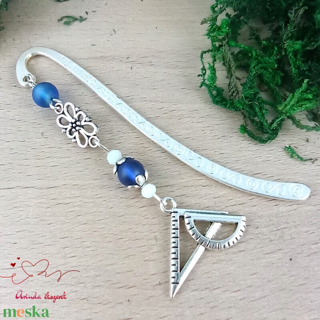 Vonalzó könyvjelző � sötétkék gyöngyökkel, kézzel készült tanári ajándék - könyv & zene - könyvjelző - Meska.hu