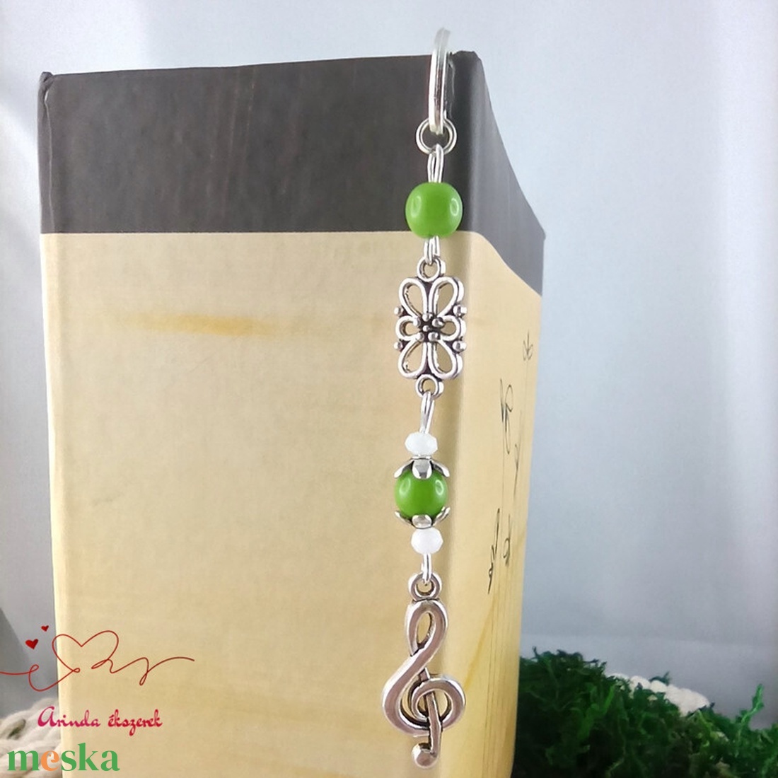 Violinkulcs könyvjelző � zöld gyöngyökkel, évzáró ajándék pedagógusnak - könyv & zene - könyvjelző - Meska.hu