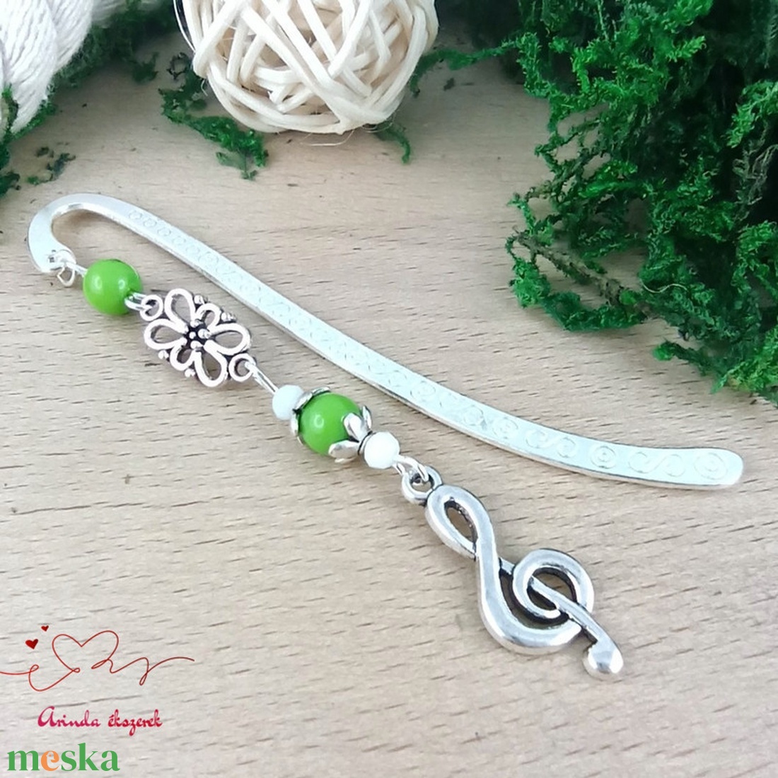 Violinkulcs könyvjelző � zöld gyöngyökkel, évzáró ajándék pedagógusnak - könyv & zene - könyvjelző - Meska.hu