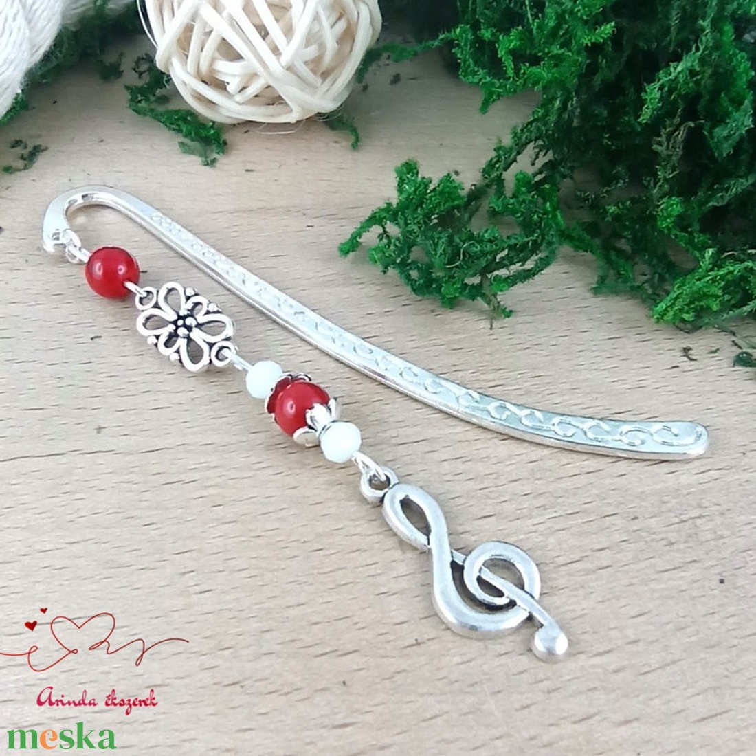 Violinkulcs könyvjelző � piros gyöngyökkel, évzáró ajándék pedagógusnak - könyv & zene - könyvjelző - Meska.hu