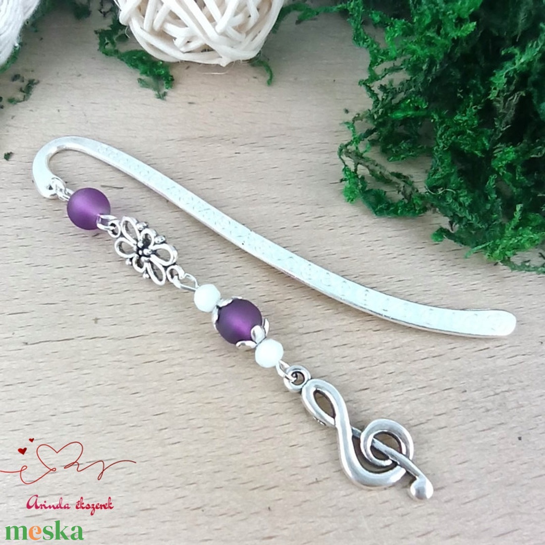 Violinkulcs könyvjelző � lila gyöngyökkel, évzáró ajándék pedagógusnak - könyv & zene - könyvjelző - Meska.hu