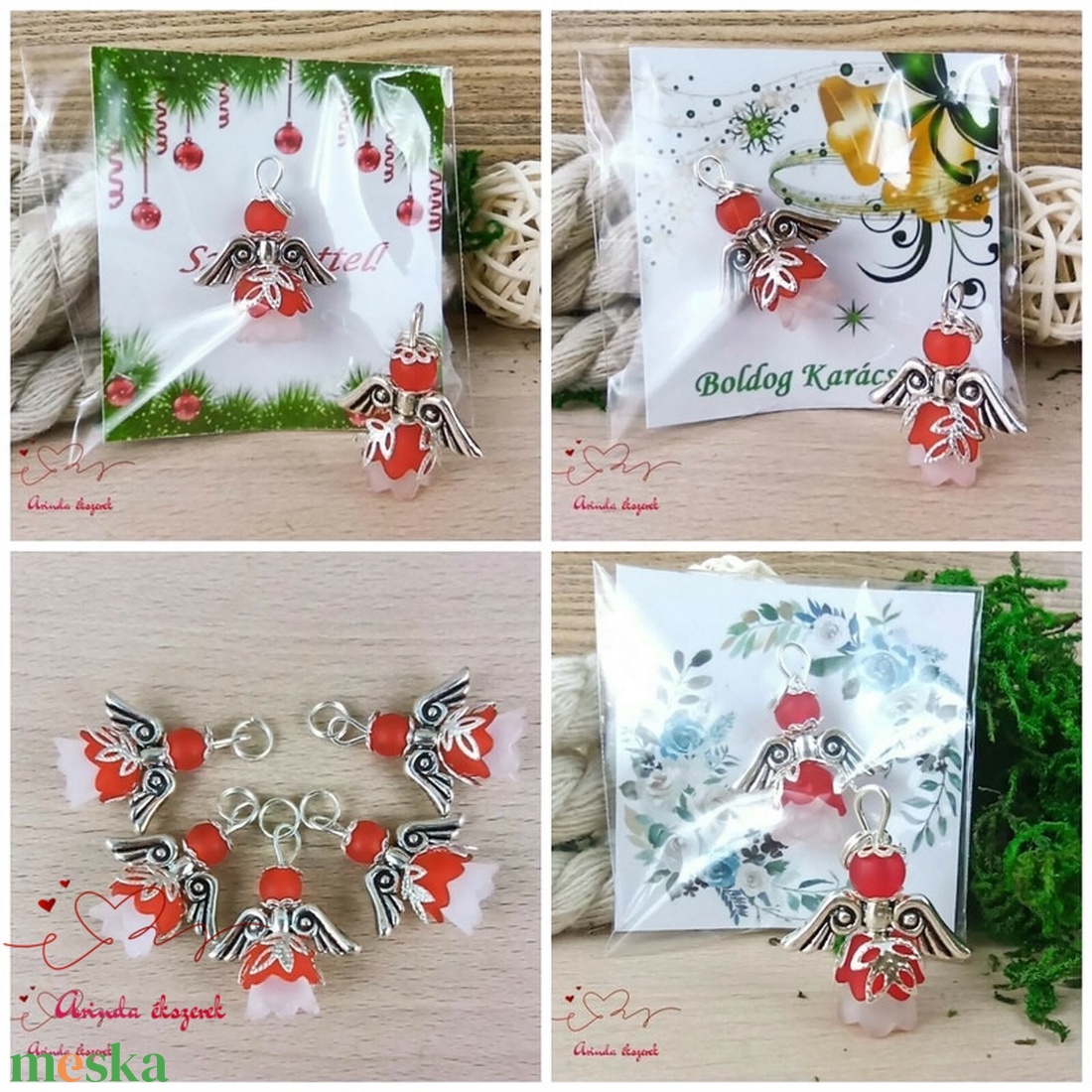 Karácsonyi angyalka � 5 db apró angyal � piros  - karácsony - karácsonyi ajándékozás - karácsonyi képeslap, üdvözlőlap, ajándékkísérő - Meska.hu