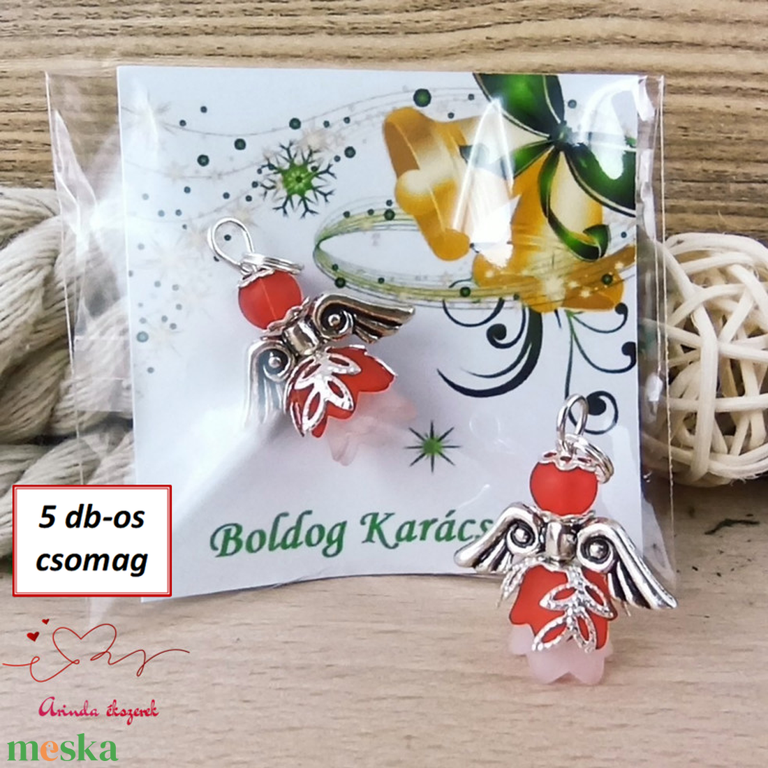 Karácsonyi angyalka � 5 db apró angyal � piros  - karácsony - karácsonyi ajándékozás - karácsonyi képeslap, üdvözlőlap, ajándékkísérő - Meska.hu