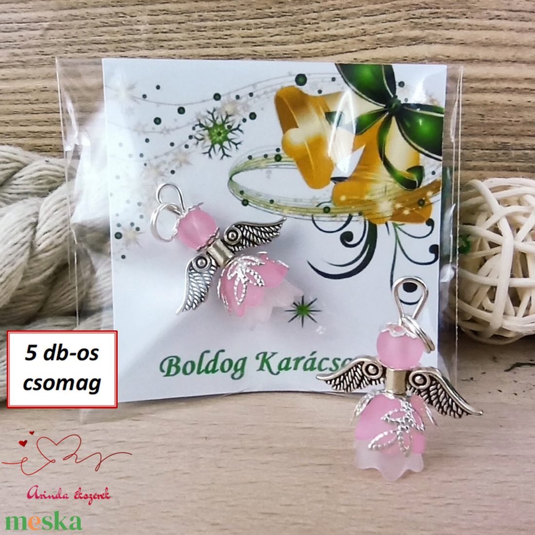 Karácsonyi angyalka � 5 db apró angyal � rózsaszín - karácsony - karácsonyi ajándékozás - karácsonyi képeslap, üdvözlőlap, ajándékkísérő - Meska.hu