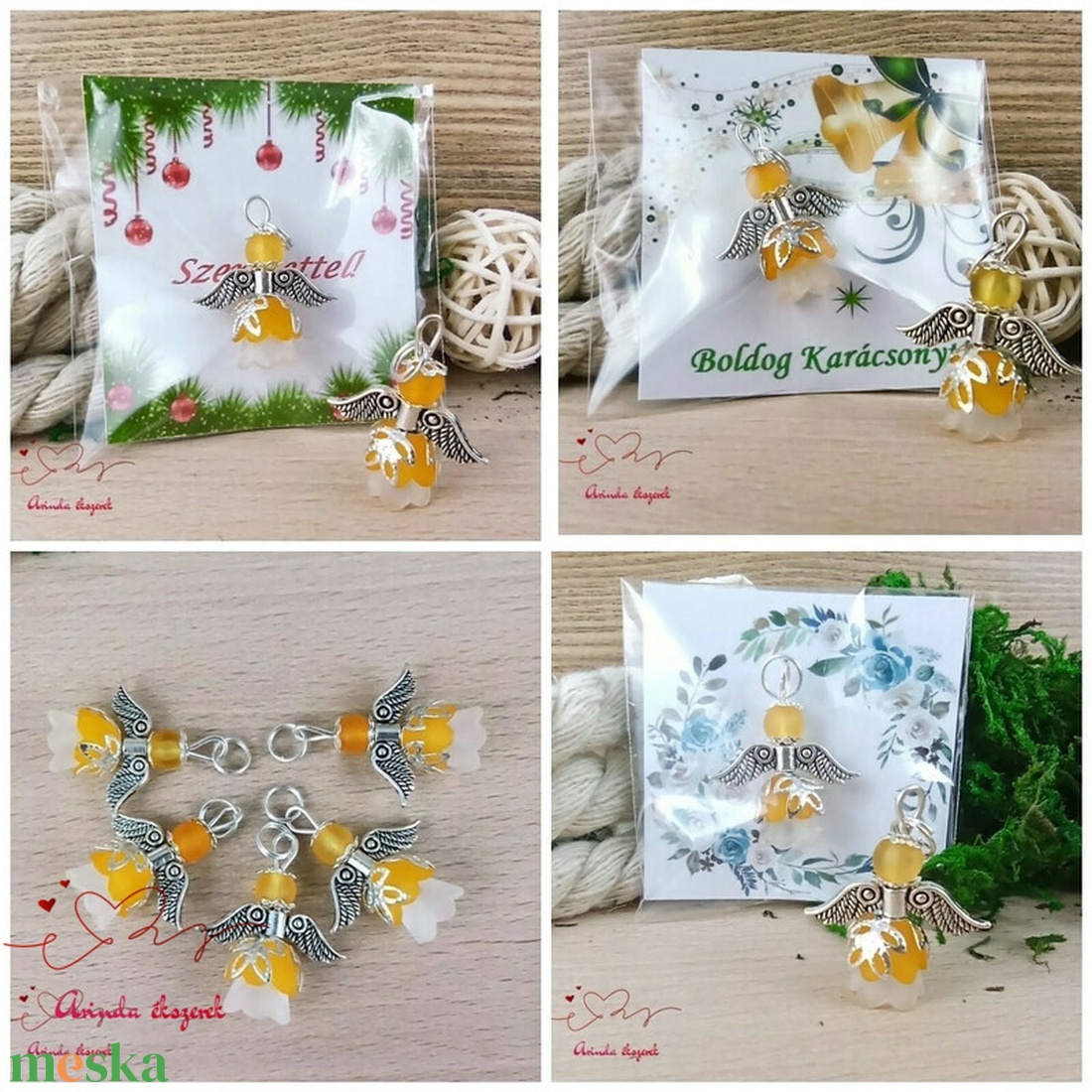 Karácsonyi angyalka � 5 db apró angyal � narancs - karácsony - karácsonyi ajándékozás - karácsonyi képeslap, üdvözlőlap, ajándékkísérő - Meska.hu