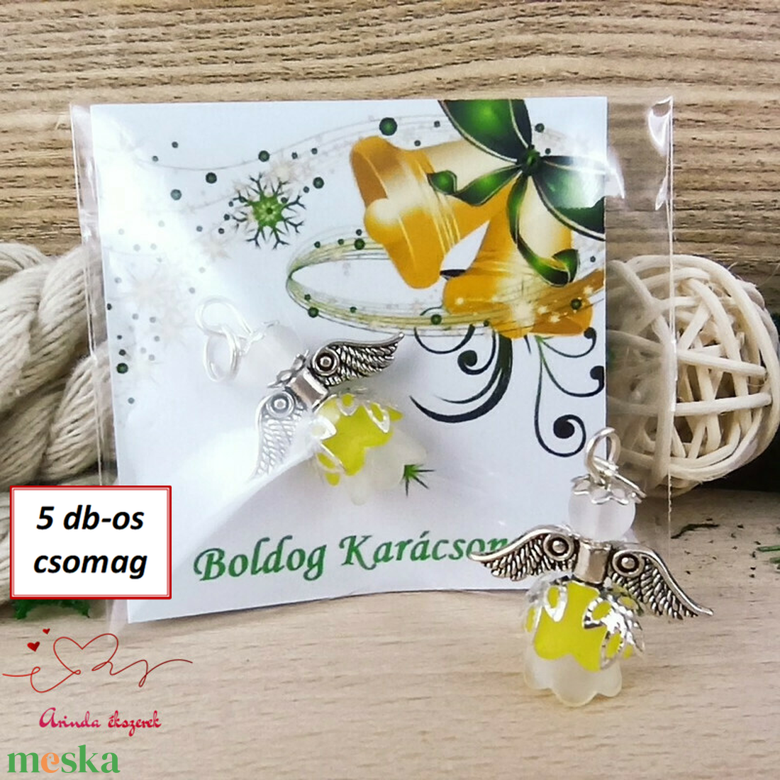 Karácsonyi angyalka � 5 db apró angyal � sárga - karácsony - karácsonyi ajándékozás - karácsonyi képeslap, üdvözlőlap, ajándékkísérő - Meska.hu