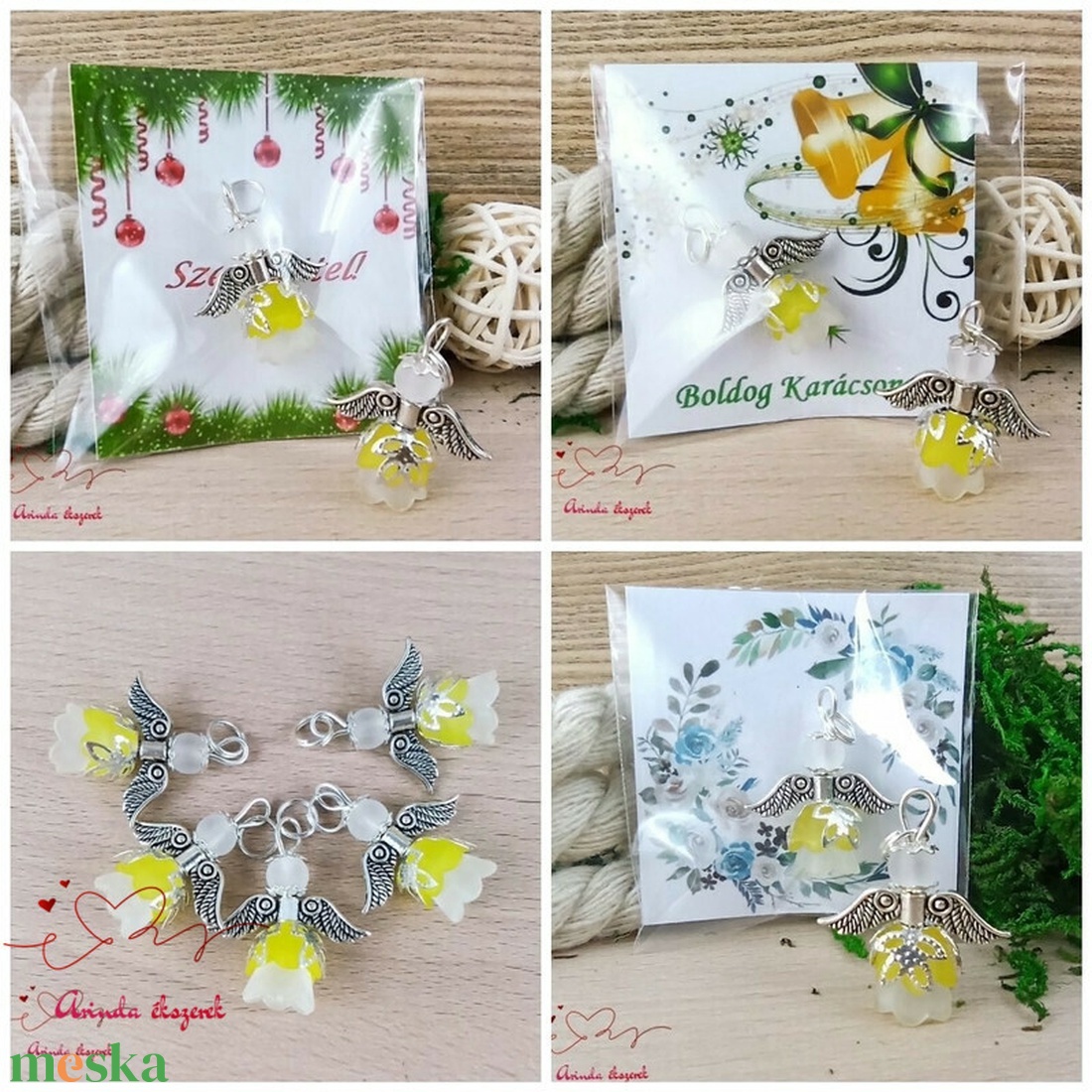 Karácsonyi angyalka � 5 db apró angyal � sárga - karácsony - karácsonyi ajándékozás - karácsonyi képeslap, üdvözlőlap, ajándékkísérő - Meska.hu