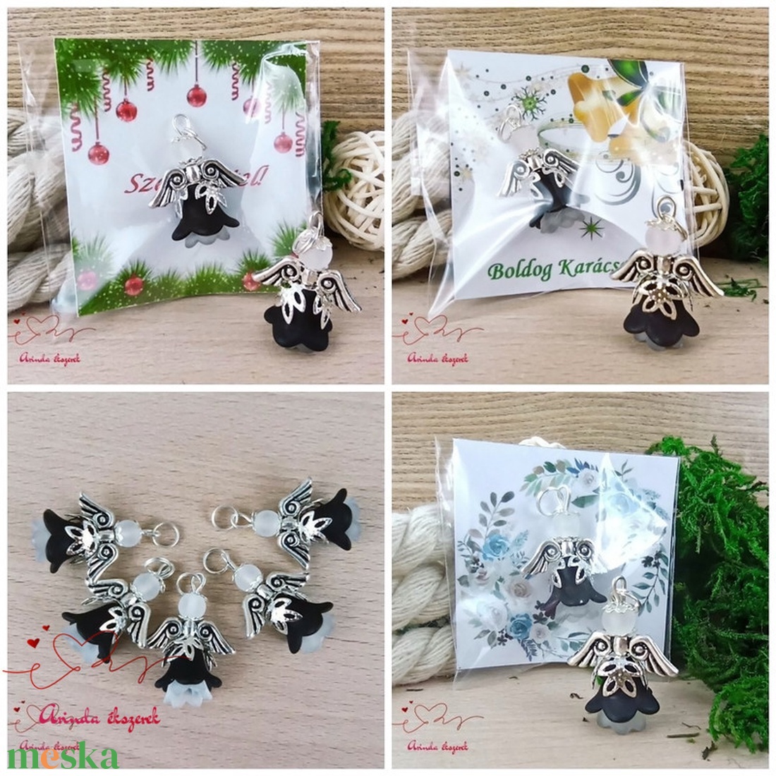 Karácsonyi angyalka � 5 db apró angyal � fekete-fehér - karácsony - karácsonyi ajándékozás - karácsonyi képeslap, üdvözlőlap, ajándékkísérő - Meska.hu