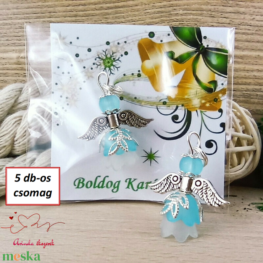 Karácsonyi angyalka � 5 db apró angyal � világoskék - karácsony - karácsonyi ajándékozás - karácsonyi képeslap, üdvözlőlap, ajándékkísérő - Meska.hu