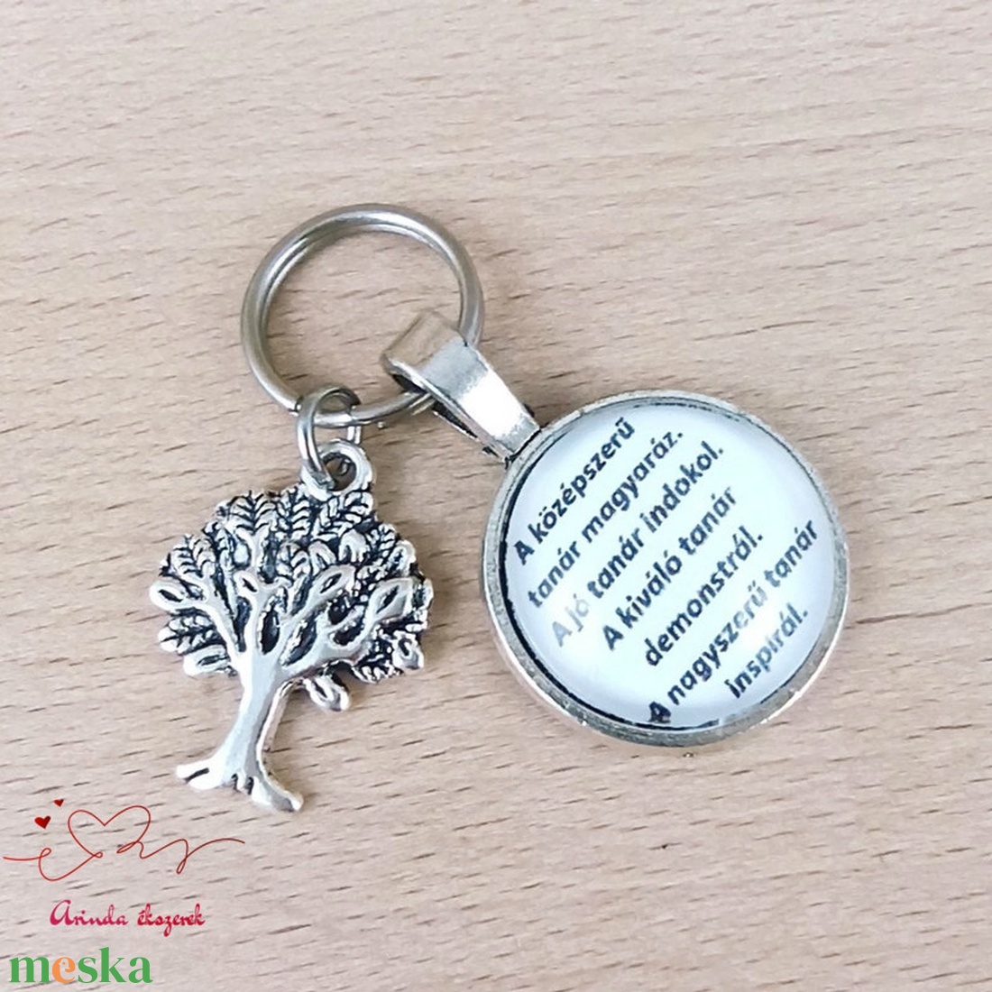 Fa medálos üveglencsés kulcstartó pedagógusnapra - táska & tok - kulcstartó & táskadísz - kulcstartó - Meska.hu