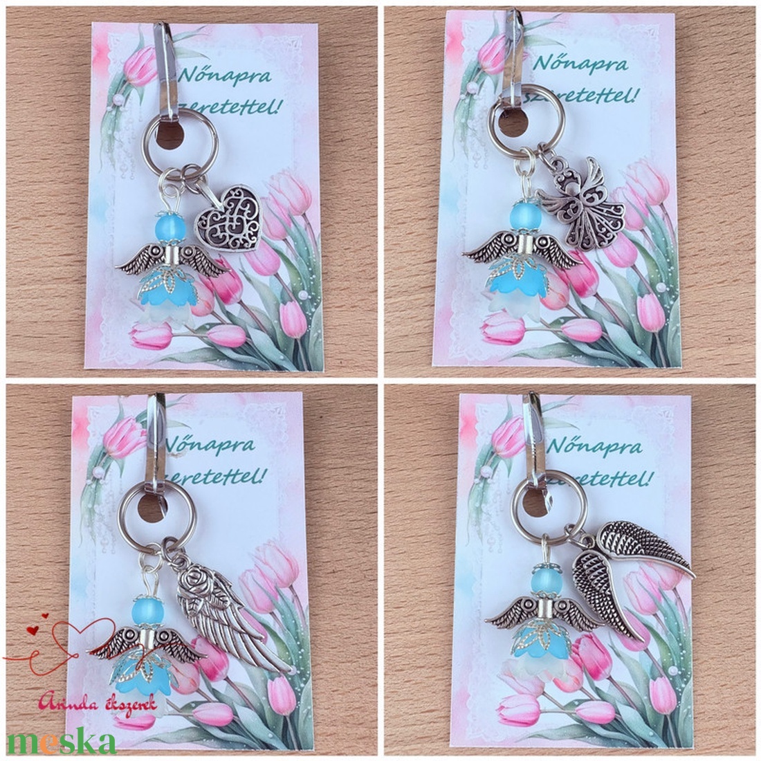 Nőnapi ajándék - világoskék angyal kulcstartó ajándékkártyával, választható medállal és kártyával - táska & tok - kulcstartó & táskadísz - kulcstartó - Meska.hu