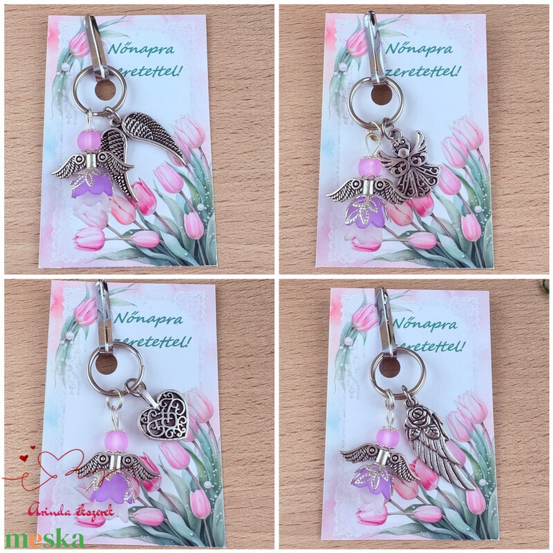 Nőnapi ajándék - lila angyal kulcstartó ajándékkártyával, választható medállal és kártyával - táska & tok - kulcstartó & táskadísz - kulcstartó - Meska.hu
