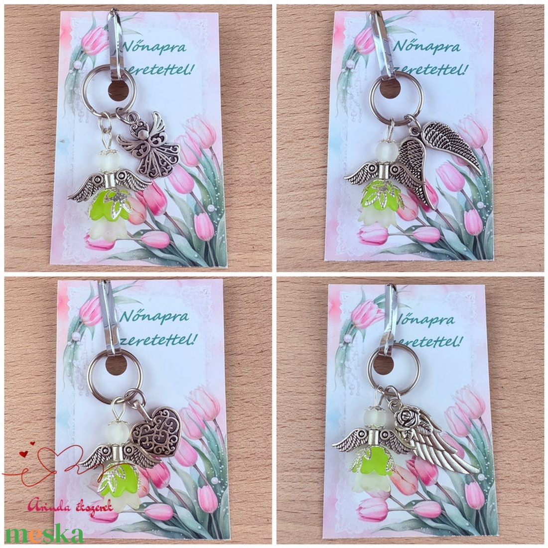 Nőnapi ajándék - zöld angyal kulcstartó ajándékkártyával, választható medállal és kártyával - táska & tok - kulcstartó & táskadísz - kulcstartó - Meska.hu
