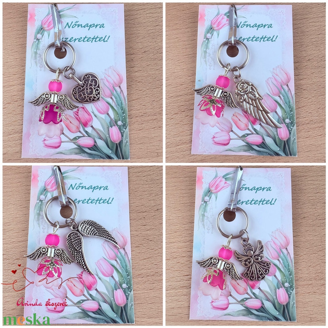 Nőnapi ajándék - pink angyal kulcstartó ajándékkártyával, választható medállal és kártyával - táska & tok - kulcstartó & táskadísz - kulcstartó - Meska.hu