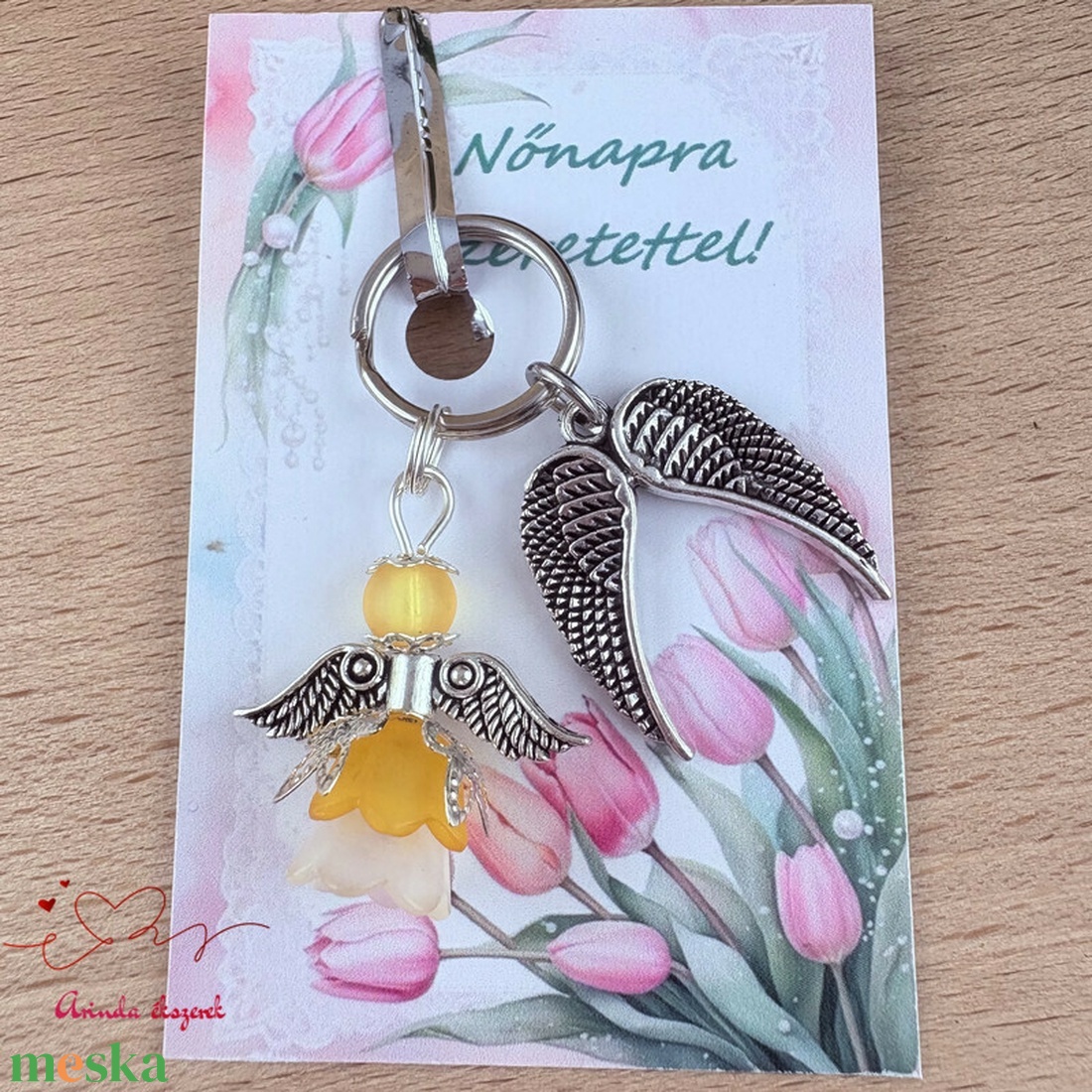 Nőnapi ajándék - narancs angyal kulcstartó ajándékkártyával, választható medállal és kártyával - táska & tok - kulcstartó & táskadísz - kulcstartó - Meska.hu