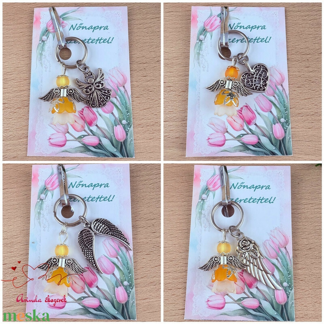 Nőnapi ajándék - narancs angyal kulcstartó ajándékkártyával, választható medállal és kártyával - táska & tok - kulcstartó & táskadísz - kulcstartó - Meska.hu
