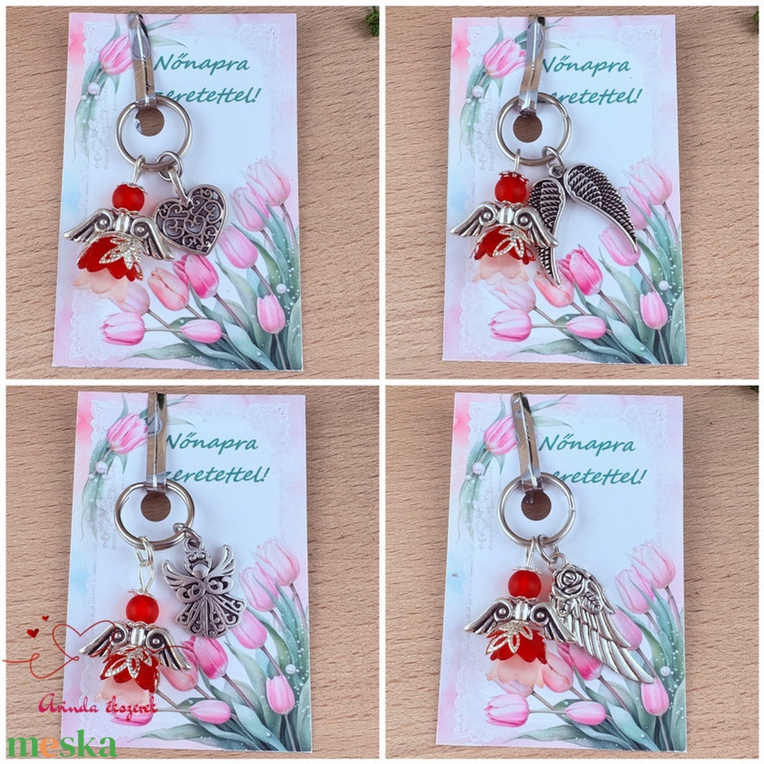Nőnapi ajándék - piros angyal kulcstartó ajándékkártyával, választható medállal és kártyával - táska & tok - kulcstartó & táskadísz - kulcstartó - Meska.hu