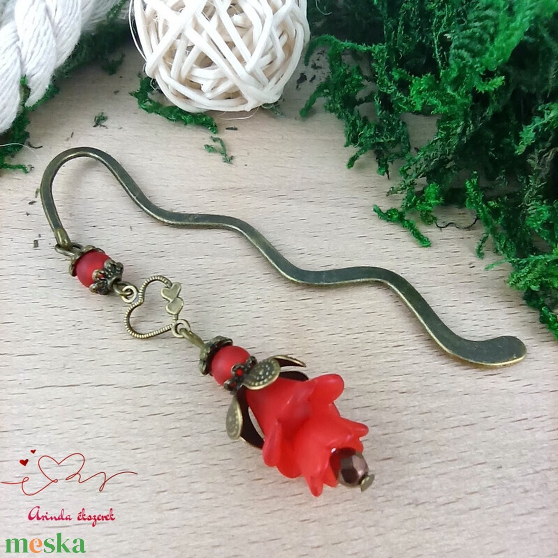 Piros virágos könyvjelző - könyv & zene - könyvjelző - Meska.hu