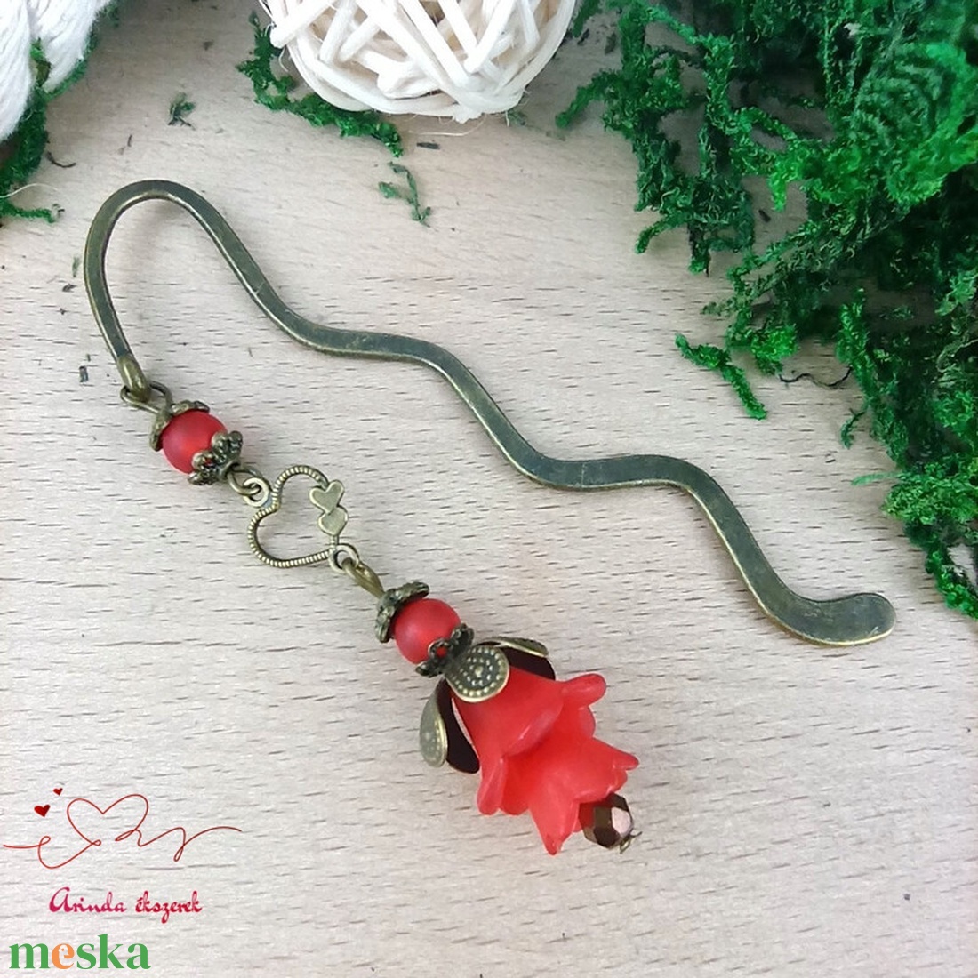 Piros virágos könyvjelző - könyv & zene - könyvjelző - Meska.hu