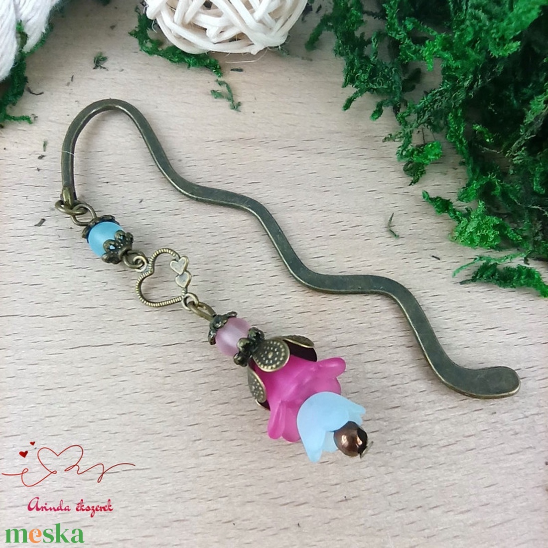 Pink-kék virágos könyvjelző - könyv & zene - könyvjelző - Meska.hu