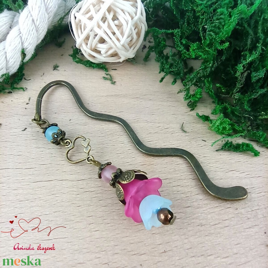 Pink-kék virágos könyvjelző - könyv & zene - könyvjelző - Meska.hu