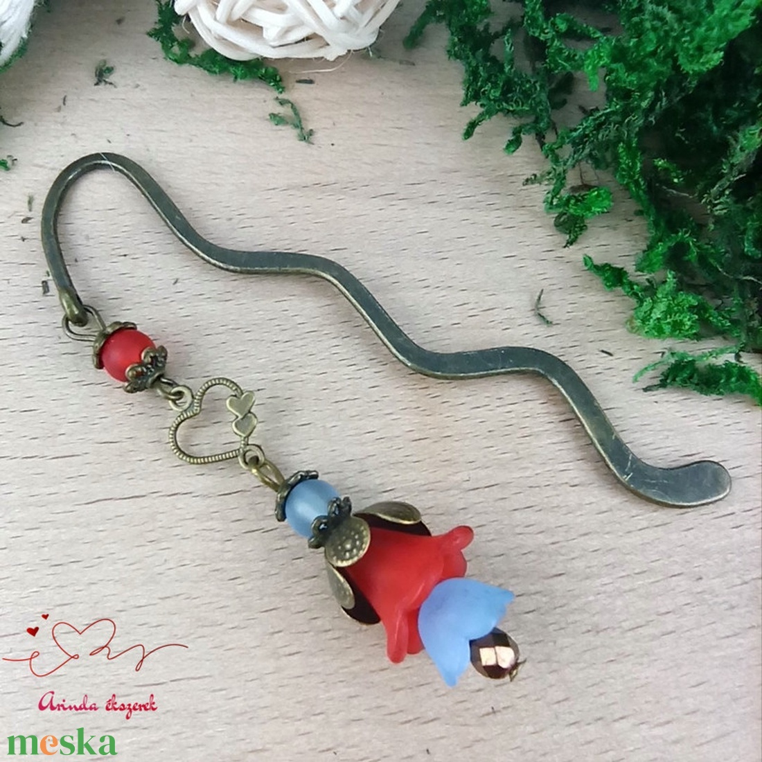 Piros-kék virágos könyvjelző - könyv & zene - könyvjelző - Meska.hu