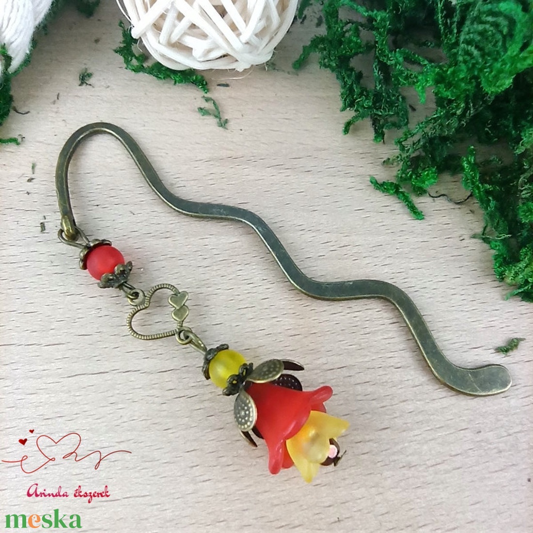 Piros-sárga virágos könyvjelző - könyv & zene - könyvjelző - Meska.hu