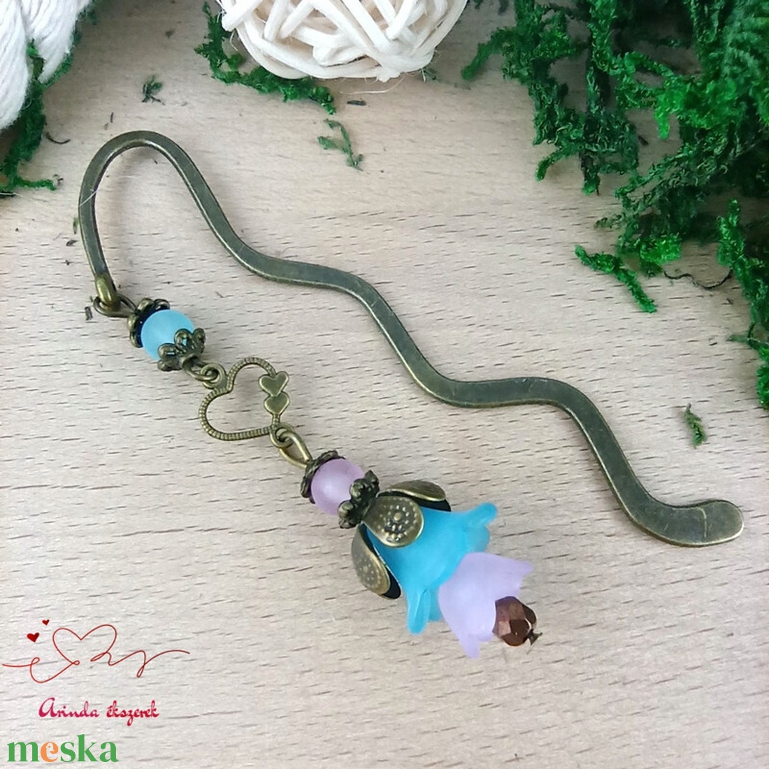 Türkiz-lila virágos könyvjelző - könyv & zene - könyvjelző - Meska.hu