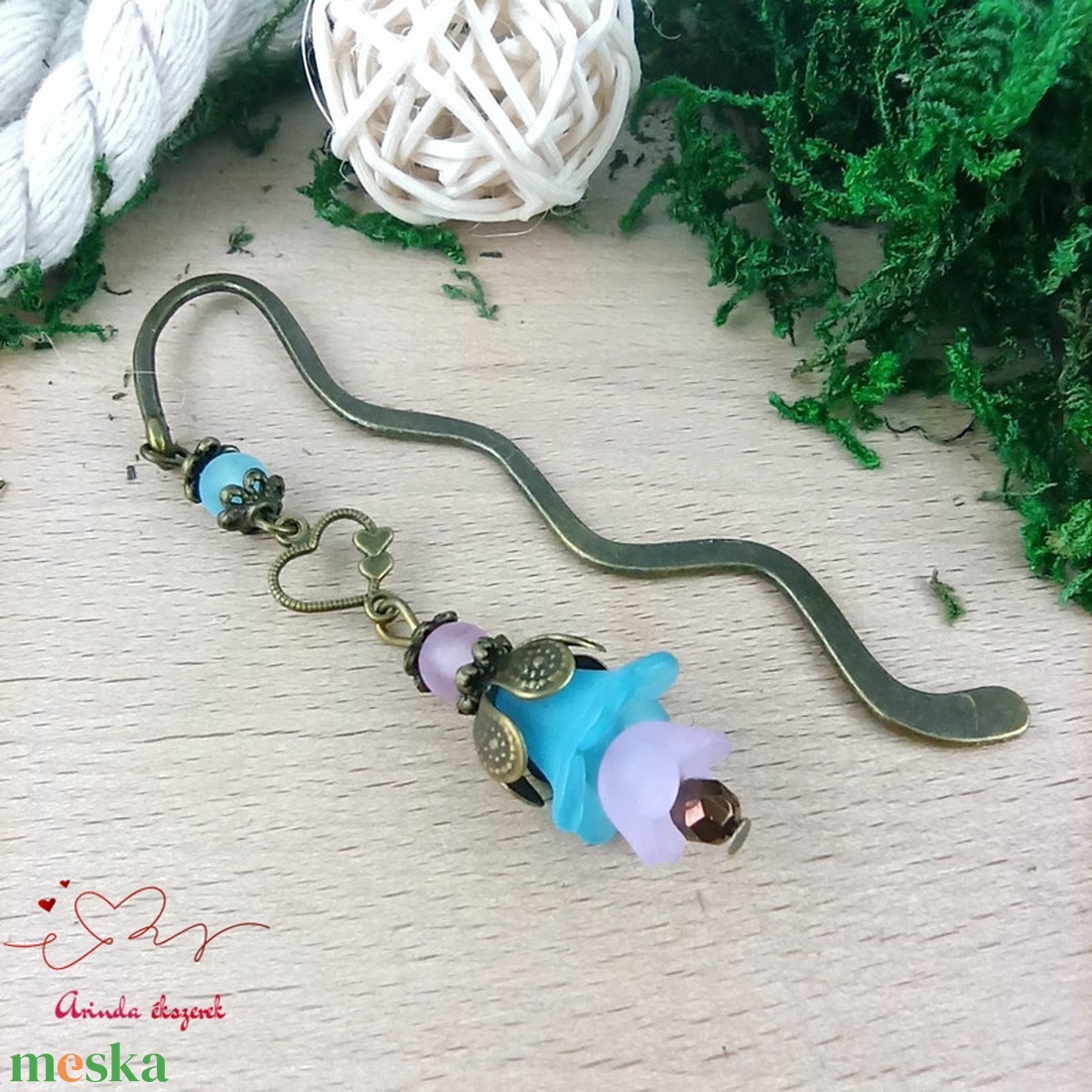 Türkiz-lila virágos könyvjelző - könyv & zene - könyvjelző - Meska.hu