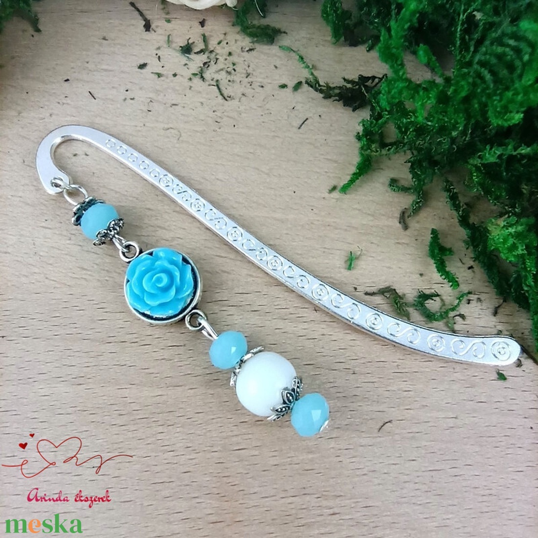 Világoskék rózsás könyvjelző - Anyák napi apró figyelmesség #6 - könyv & zene - könyvjelző - Meska.hu