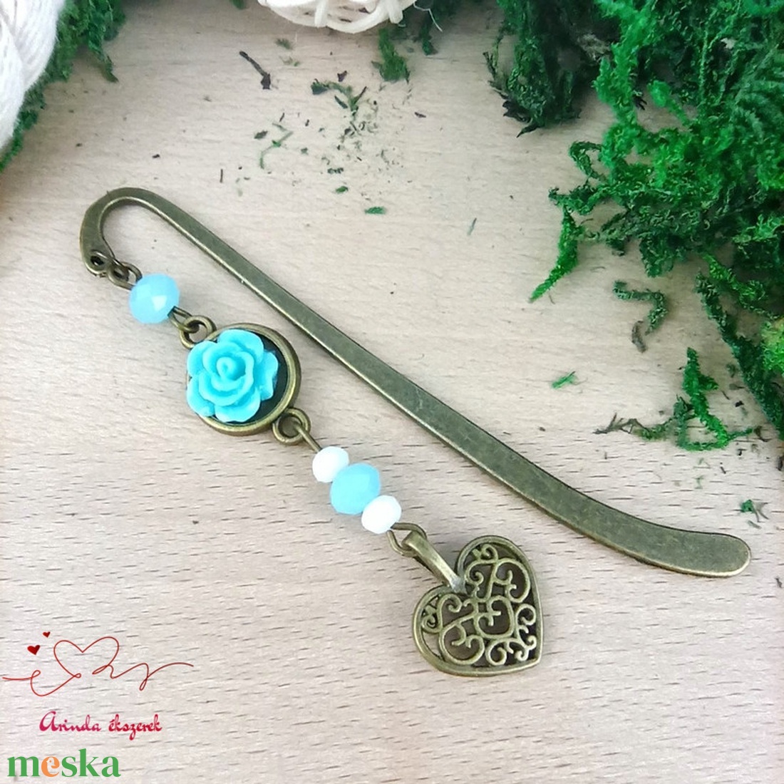 Világoskék rózsás könyvjelző - Anyák napi apró figyelmesség #11 - könyv & zene - könyvjelző - Meska.hu