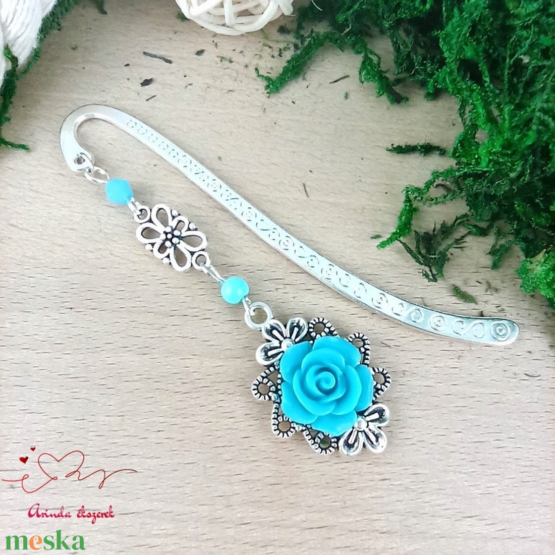 Világoskék rózsás könyvjelző - Anyák napi apró figyelmesség #2 - könyv & zene - könyvjelző - Meska.hu