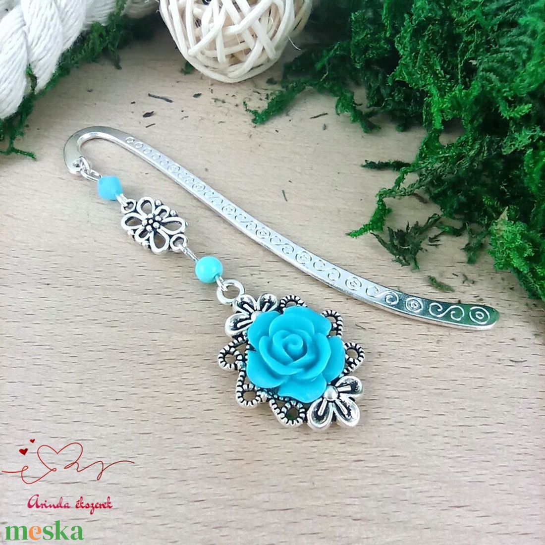 Világoskék rózsás könyvjelző - Anyák napi apró figyelmesség #2 - könyv & zene - könyvjelző - Meska.hu