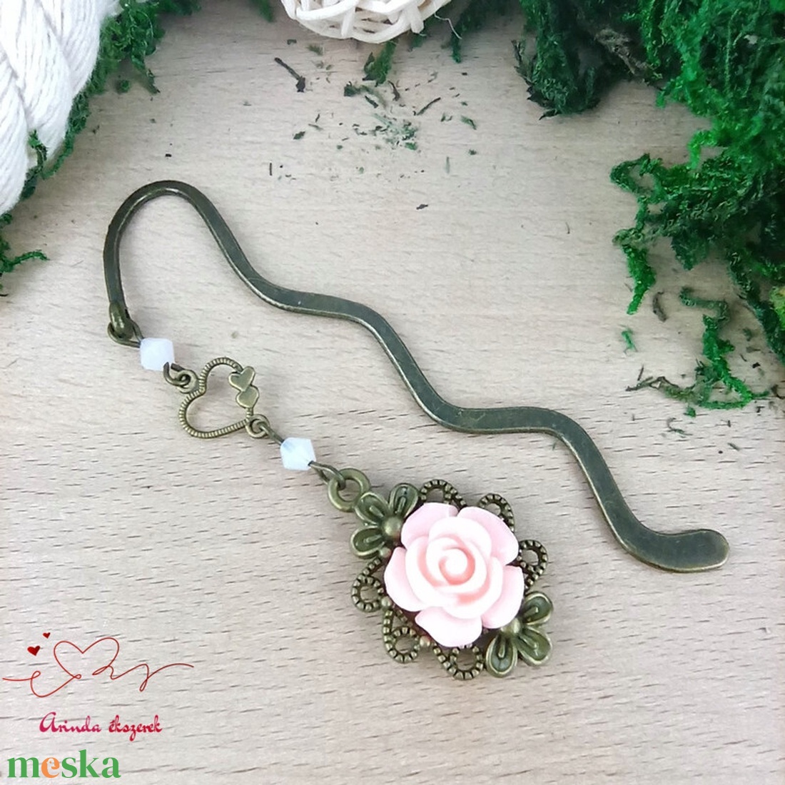 Rózsaszín rózsás könyvjelző - Anyák napi apró figyelmesség #16 - könyv & zene - könyvjelző - Meska.hu