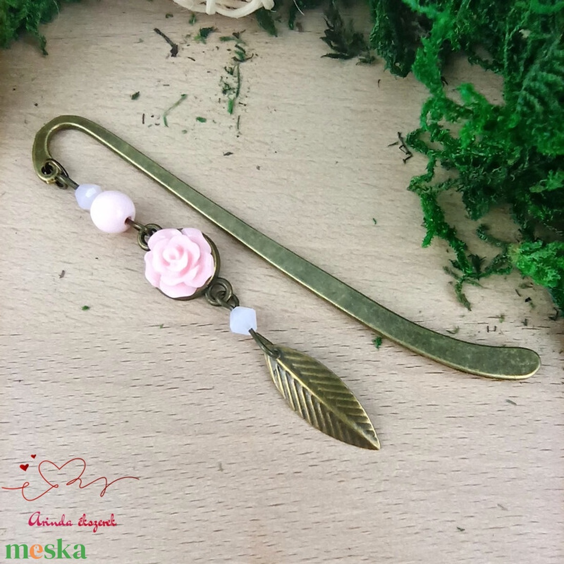 Rózsaszín rózsás könyvjelző - Anyák napi apró figyelmesség #23 - könyv & zene - könyvjelző - Meska.hu