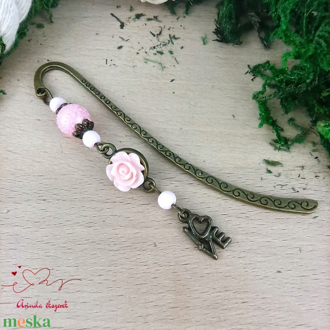 Rózsaszín rózsás könyvjelző - Anyák napi apró figyelmesség #21 - könyv & zene - könyvjelző - Meska.hu