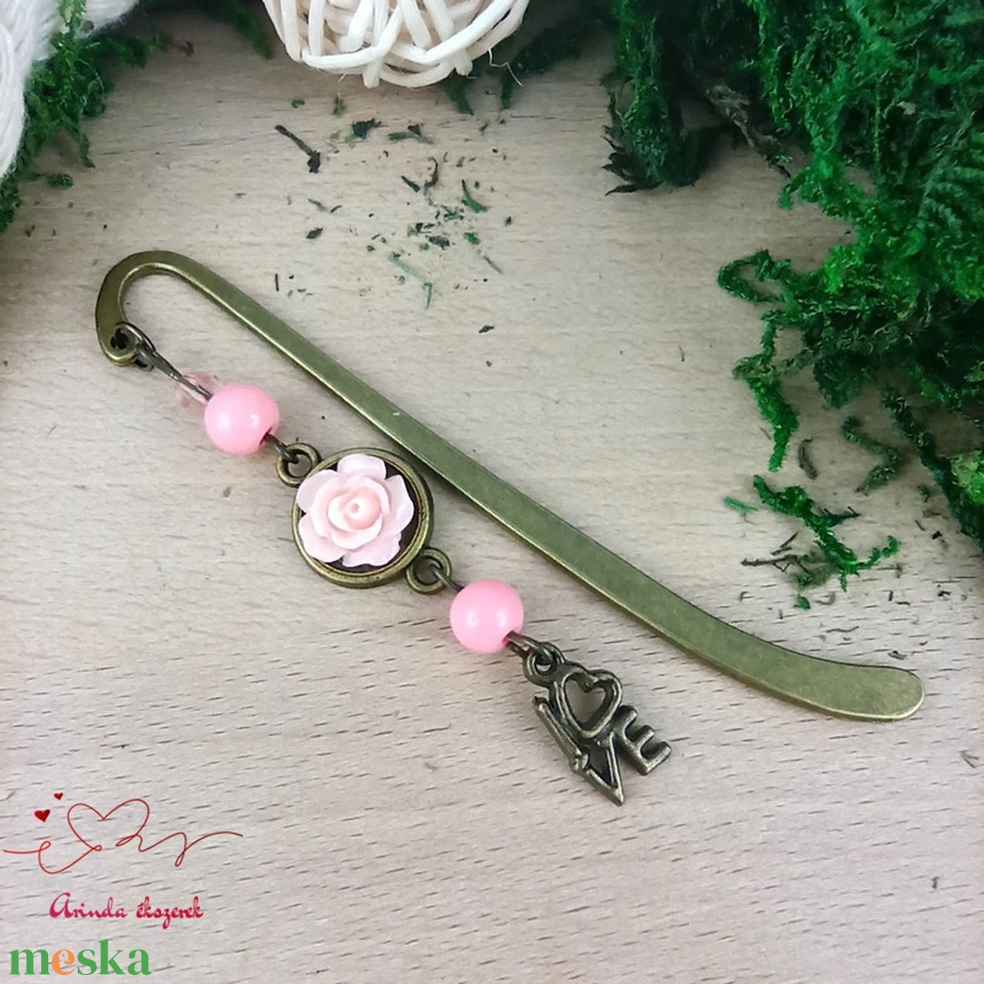 Rózsaszín rózsás könyvjelző - Anyák napi apró figyelmesség #18 - könyv & zene - könyvjelző - Meska.hu